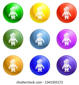 Santa claus icons vector 9 color set isolated on white background for any web design