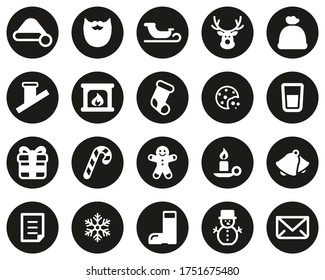 Santa Claus Icons White On Black Flat Design Circle Set Big
