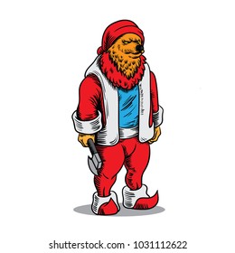 santa claus illustration with fox vector