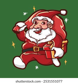 Santa Claus Illustration Holding Present for Christmas Holiday