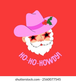 Santa Claus Illustration with Pink Cowboy Hat. Vector cartoon graphics.