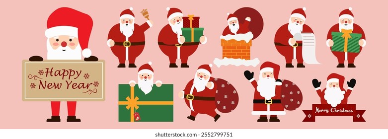 Santa Claus illustrations with various expressions and activities