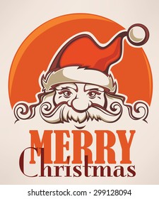 Santa Claus image in cartoon style. Vector illustration for greeting Christmas card.