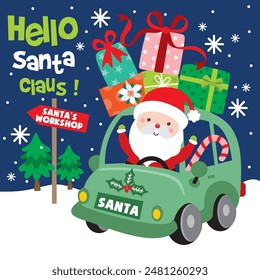 Santa Claus image driving Xmas Car For Christmas Card or Bag design