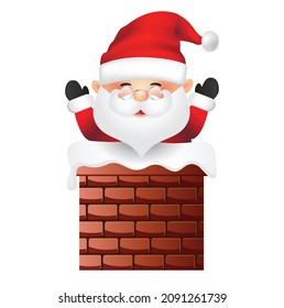 Santa Claus inside chimney vector illustration. Santa Claus cartoon isolated on white background.