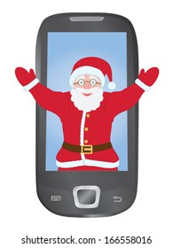 Santa Claus inside mobile phone over white