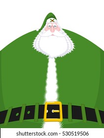 Santa Claus Ireland -  Daidi na Nollag Irish language. Christmas old man in green clothes. Sprig of mistletoe on cap. Great Daddy of Xmas. Traditional New Year grandfather