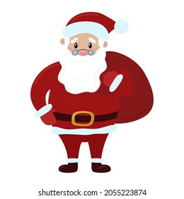 Santa Claus isolated. Holiday elderly character with bag. Vector illustration.