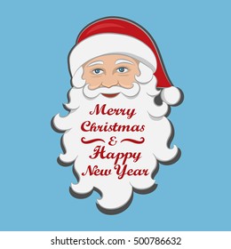 Santa Claus isolated. Merry Christmas and Happy new year message. Holiday clipart Cartoon Character. Drawn Festive element for design of Greeting card, invitation, brochure, flyer. Vector Illustration