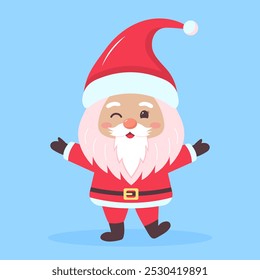 Santa Claus isolated on blue background. Cute Santa Claus character for Christmas holiday.