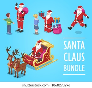 Paquete Isometric de Santa Claus, Ilustración de Navidad