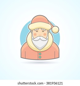 Santa Claus, Jack Frost icon. Avatar and person illustration. Flat colored outlined style.