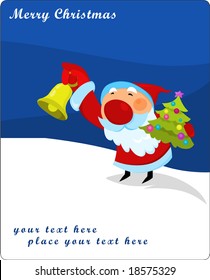 Santa Claus with jingle bell and Christmas tree - gift card