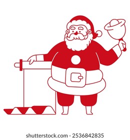 Santa Claus with jingle bell and wish list vector red icon isolated on a white background.