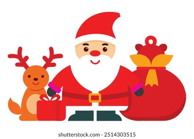 Santa Claus is a jolly, bearded man in a red suit who delivers gifts to children on Christmas Eve. He flies in a sleigh pulled by reindeer and enters homes through chimneys.