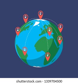 Santa Claus journey on Earth with points of location