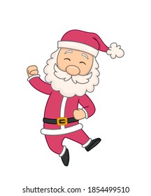 santa claus joyfully jumping. cartoon vector illustration. isolated on white background