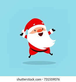 Santa Claus is jumping with delight. Cute emotional Christmas character. Element from the collection. Vector illustration isolated on light blue background.