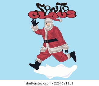 santa claus is jumping and happy