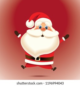 Santa Claus jumping up isolated on red background,Christmas greeting card
