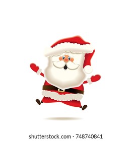 Santa Claus jumping up isolated on white background. New Year greeting card. Vector illustration.