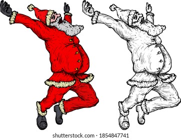 Santa Claus jumping for joy. Hand drawn vector illustration.