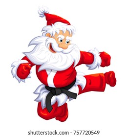 Santa Claus jumping kick in Martial arts and Kickboxing. Vector EPS-10