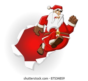 Santa Claus jumping out of a paper hole