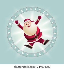 Santa Claus jumping. Vector illustration and Christmas card. Elements are layered separately in vector file. Easy editable vector graphic.