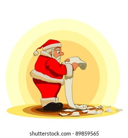 Santa Claus just received a very long letter! Vector illustration