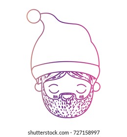 santa claus kawaii face eyes closed and tongue out expression with christmas hat on gradient color silhouette from yellow to fuchsia vector illustration