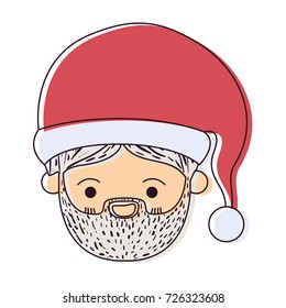 santa claus kawaii face smiling expression with christmas hat watercolor silhouette on white background vector illustration