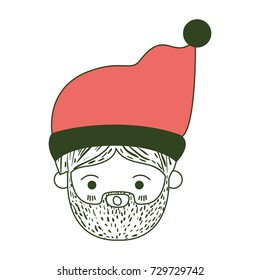 santa claus kawaii face surprised expression with christmas hat on color section silhouette vector illustration