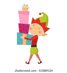 Santa Claus kid cartoon elf helper vector illustration.