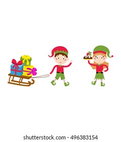 Santa Claus kids cartoon elf helpers vector illustration