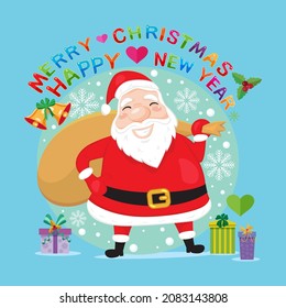 Santa Claus is kind and cute wishing a Merry Christmas and Happy New Year with gifts, Illustration vector cartoon

