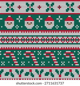 Santa Claus knitted seamless pattern Christmas sweater background