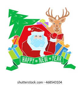 Santa Claus with Label for your design. Winter vector illustration