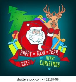 Santa Claus with Label for your design. Winter vector illustration