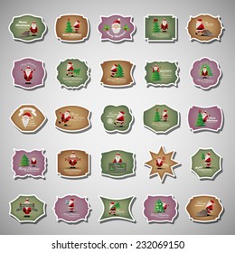 Santa Claus Labels Set - Isolated On Gray Background - Vector Illustration, Graphic Design Editable For Your Design, Christmas Concept