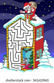 Santa Claus - labyrinth for kids. Help Santa to find a correct way to reach the Christmas tree.