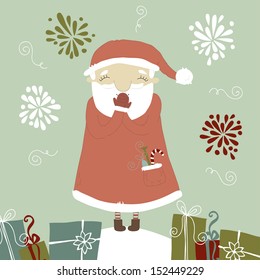 Santa Claus laughing. Funny and cute illustration. Can be used to design cards. A series of Christmas cards.