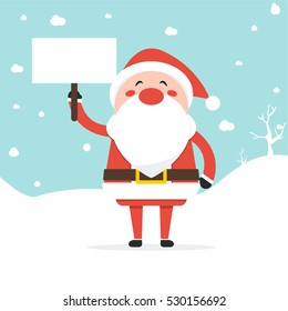 Santa Claus laughing holding an empty board
