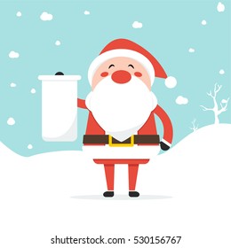 Santa Claus laughing holding an empty board