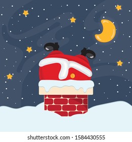 Santa Claus legs on white snow background. Creative Christmas composition. Humorous xmas collection. Festive background. Merry Christmass, Happy new Year, Happy Holidays.