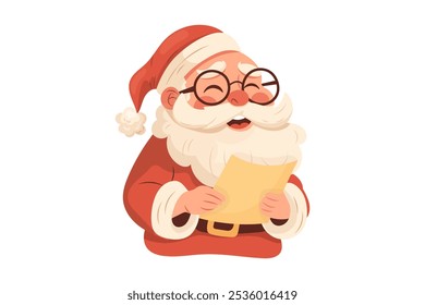 Santa claus with letter in cartoon style, Christmas.  Cozy vector