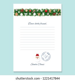 Santa Claus letter. Decorative blank template A4.