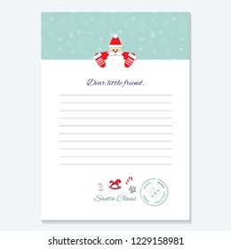 Santa Claus letter. Decorative blank template A4. Vector