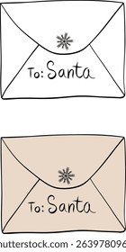 Santa Claus Letter envelope isolated on transparent background. Vector graphic line ink illustration. For poster, flyer, banner, invitation, social media, party or sale
