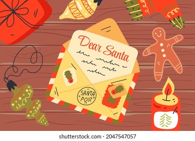 Santa Claus letter envelope wish lost dream card vector flat graphic design illustration
